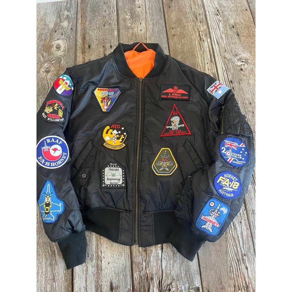 Royal Australian Air Force RAAF F/A-18 Hornet Patch Bomber Flight Jacket Black